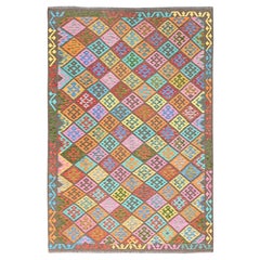 6
8"x9
9" Colorful, Soft Wool, Afghan Kilim, Hand Woven, Oriental Rug