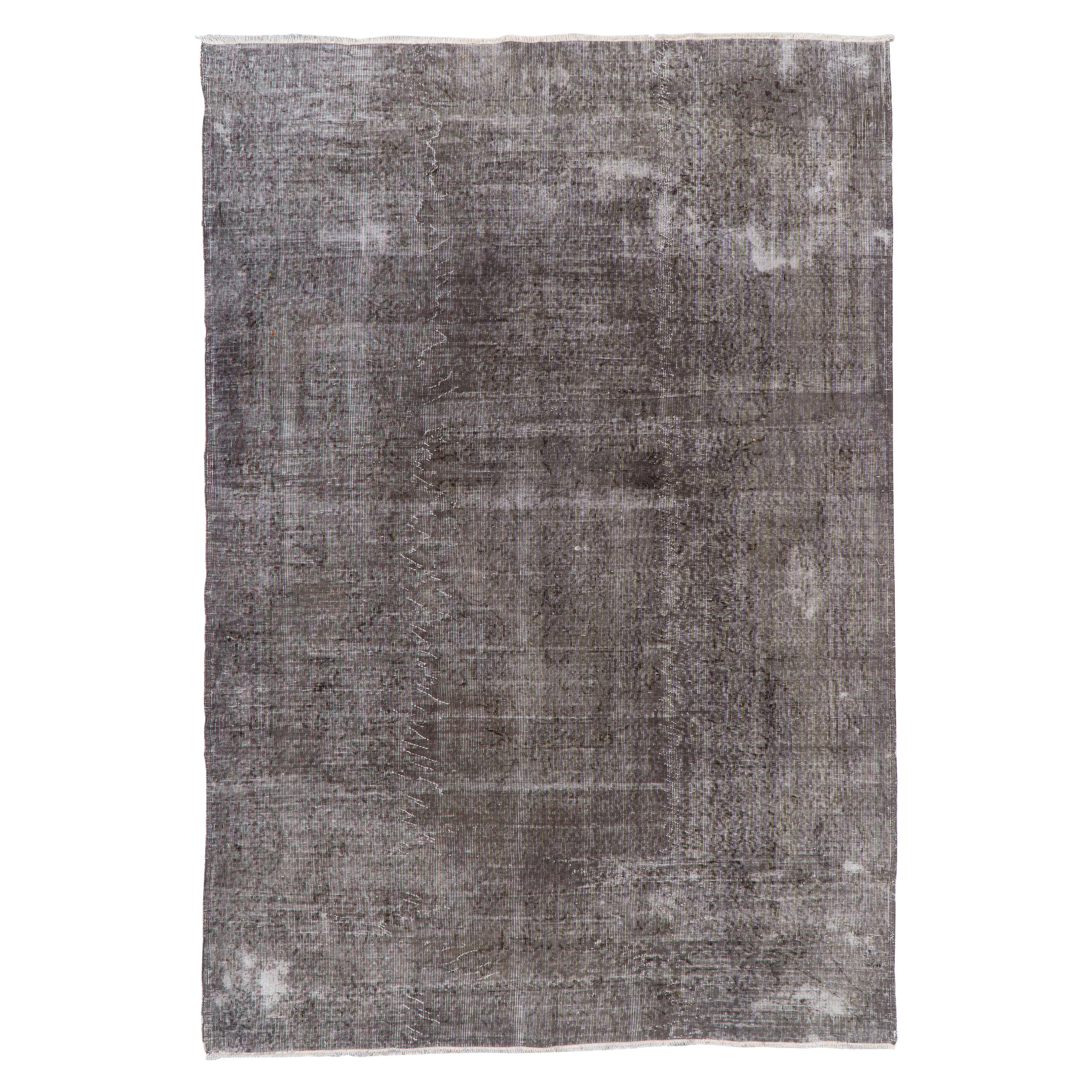 6.8x10 ft Vintage Minimalist Distressed Handmade Vintage Rug in Taupe & Gray