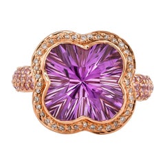 6.9 Carat Amethyst, Pink Sapphire and Diamond Ring in 14 Karat Rose Gold