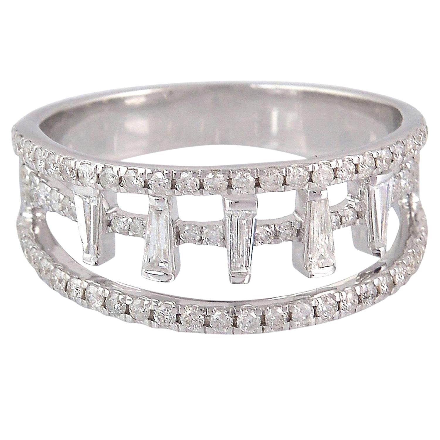 Diamond Engagement 18 Karat White Gold Baguette Ring