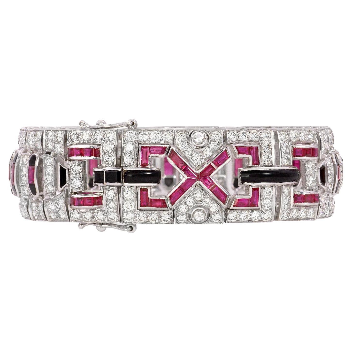 6.9 Carat Diamond and Ruby Art Deco Bracelet