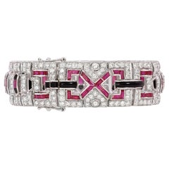 Bracelet Art déco en diamants et rubis de 6,9 carats