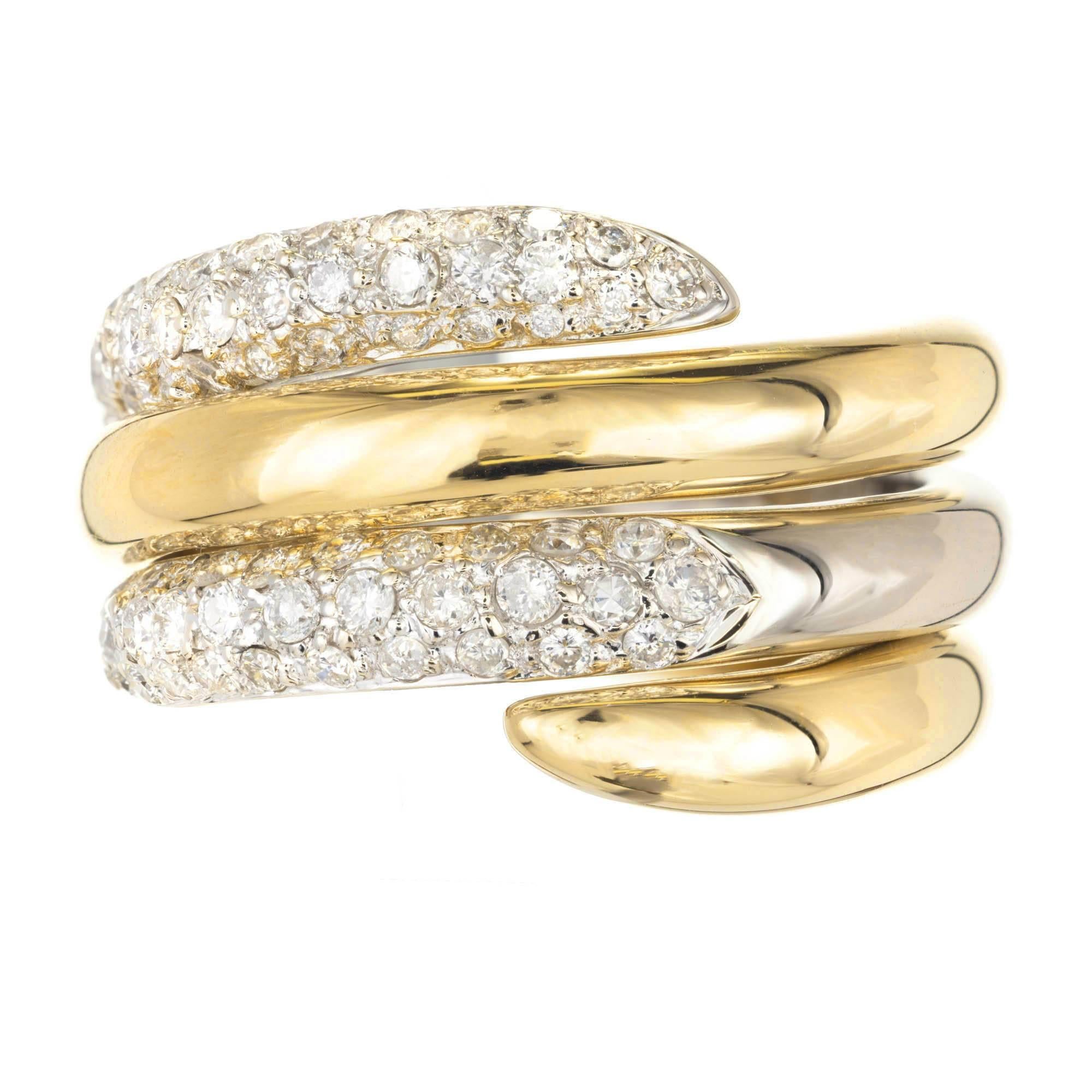 .69 Carat Diamond Interlocking Two-Tone Gold Swirl Cocktail Ring For Sale
