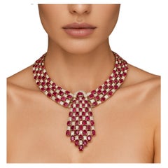 69 Carat Natural Ruby & Diamond Collar Necklace in 18K Gold