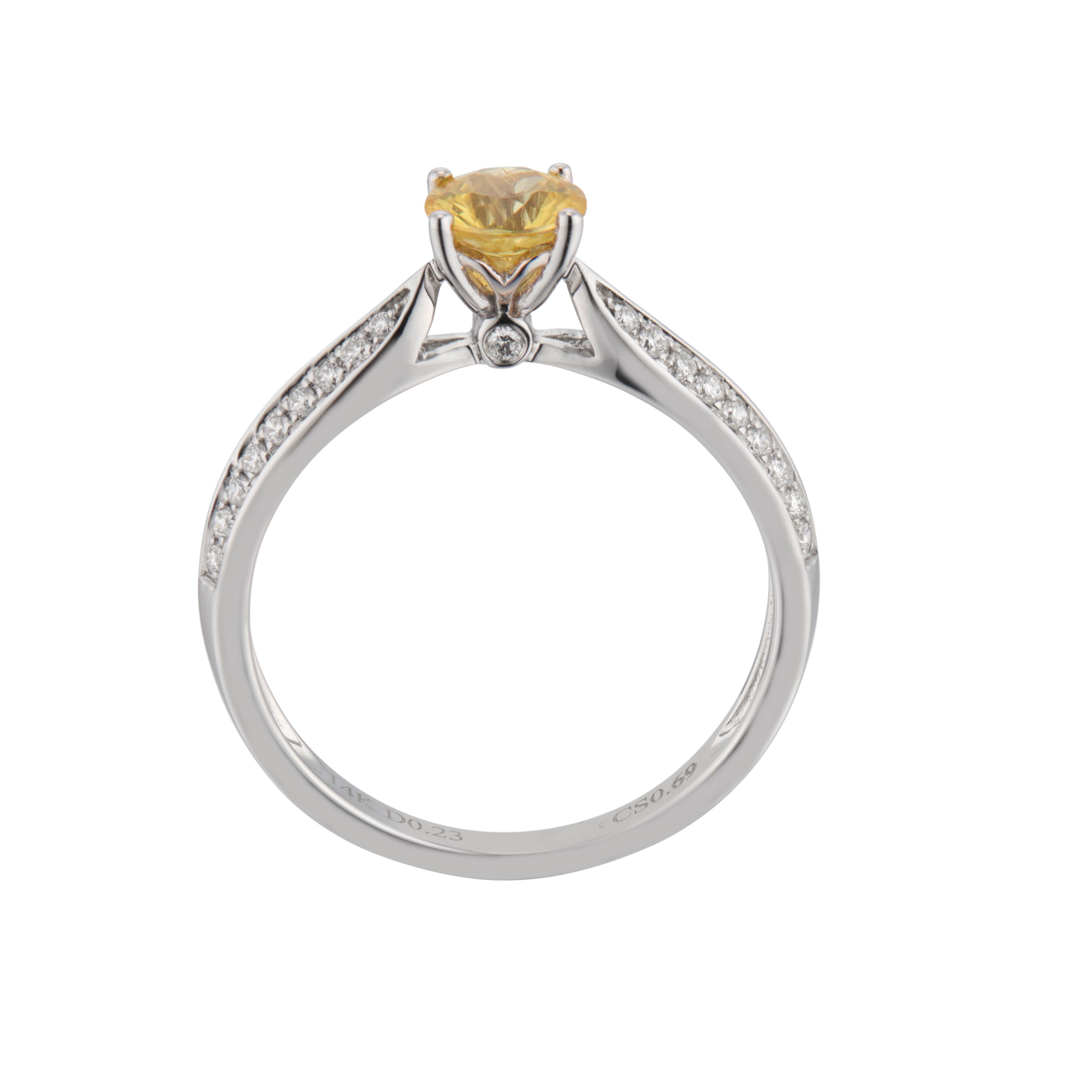 Verlobungsring aus Weißgold mit 0,69 Karat gelbem Saphir und Diamant Damen im Angebot