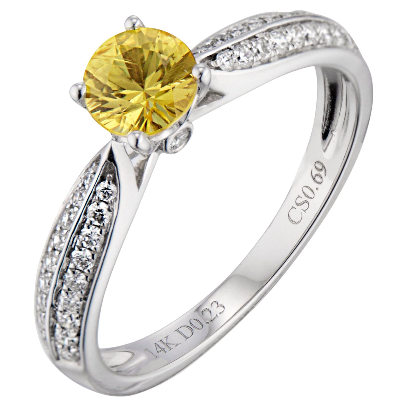 .69 Carat Yellow Sapphire Diamond White Gold Engagement Ring