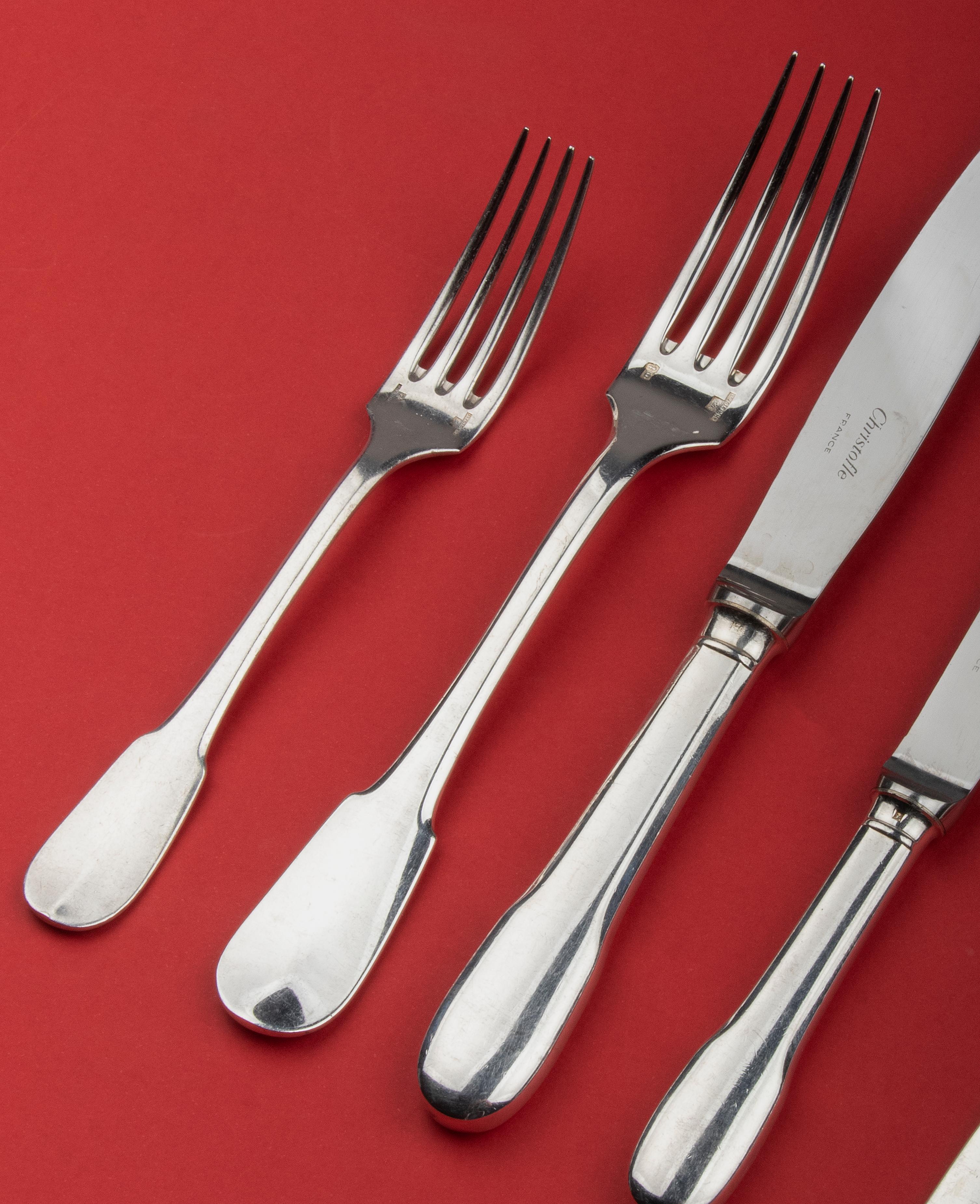 French 69-Piece Silver-Plated Flatware by Christofle, Cluny, for 9 Persons