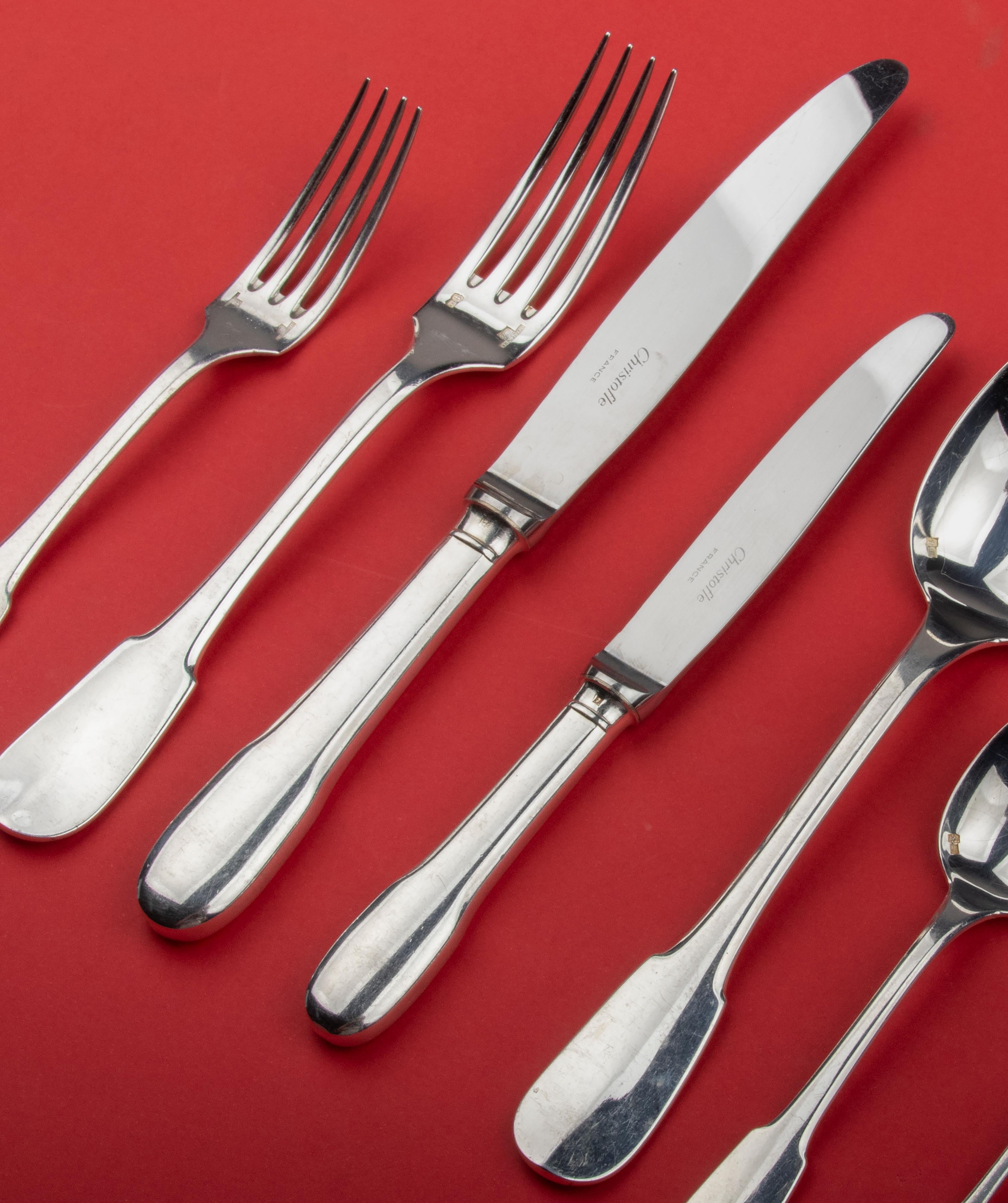 Late 20th Century 69-Piece Silver-Plated Flatware by Christofle, Cluny, for 9 Persons