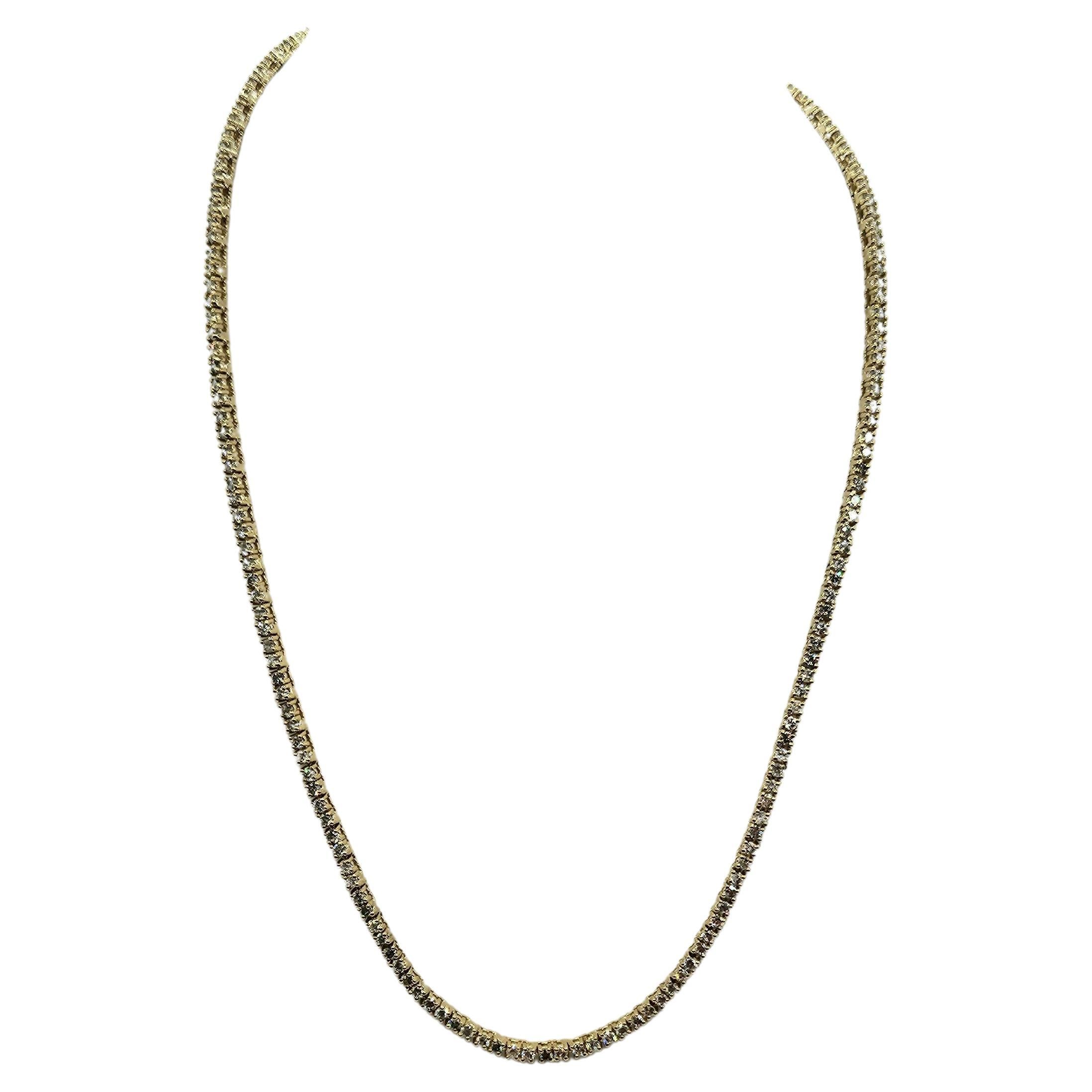 6.90 Carat Brilliant Cut Diamond Tennis Necklace 14 Karat yellow Gold 17'' For Sale