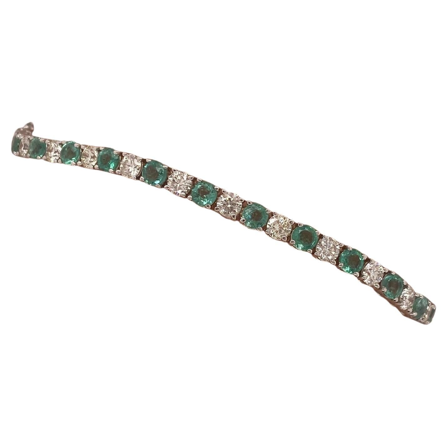 6.90 Carat Diamond and Emerald Bracelet G SI 14k White Gold