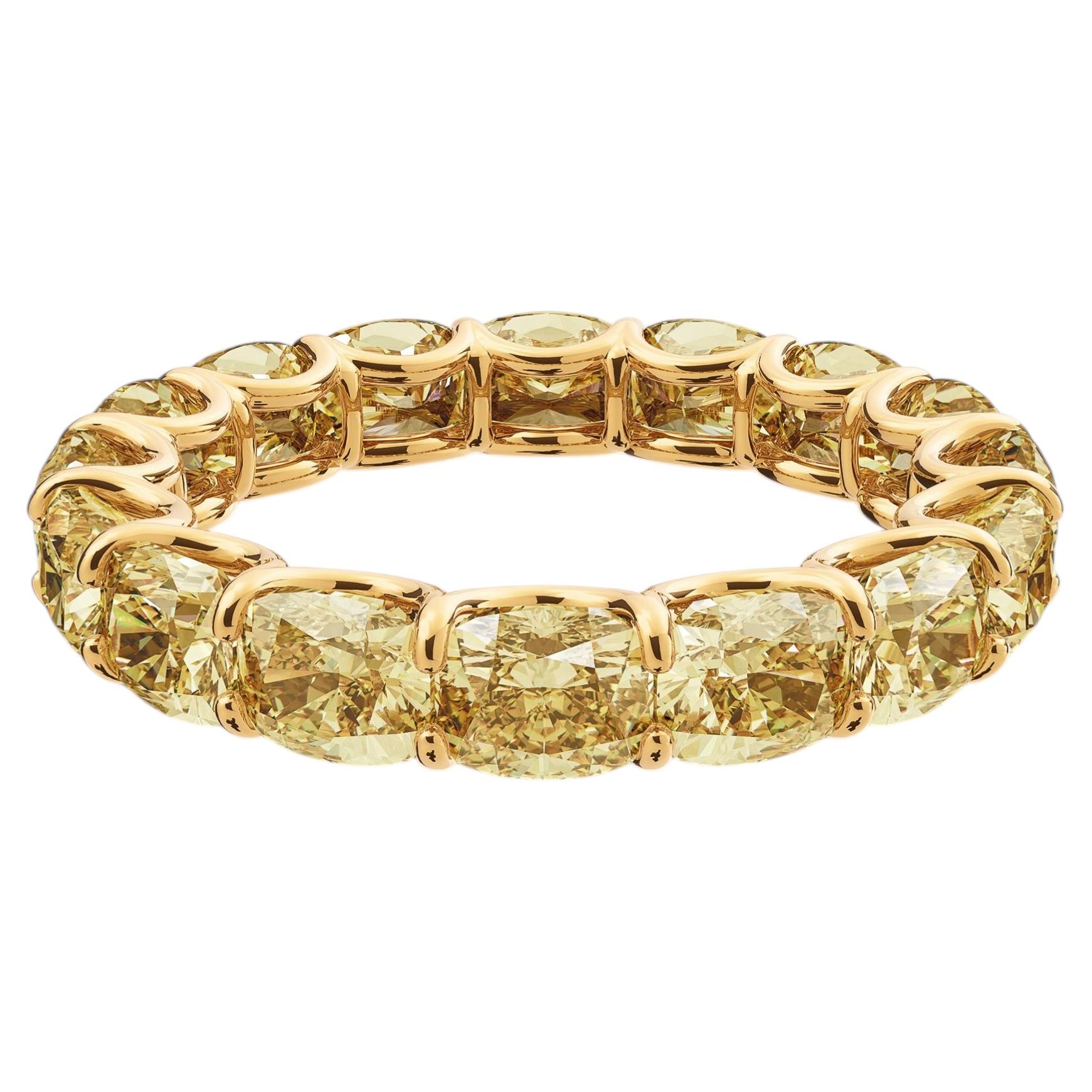 6.90 Carat TW Fancy Yellow Cushion Diamond Eternity Band 18K Yellow Gold Abe Mor