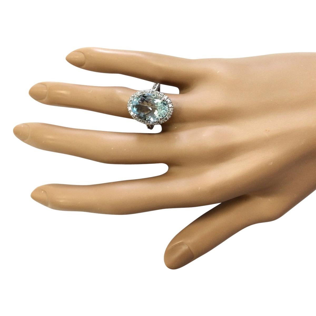 Oval Cut Aquamarine Diamond Ring In 14 Karat White Gold For Sale