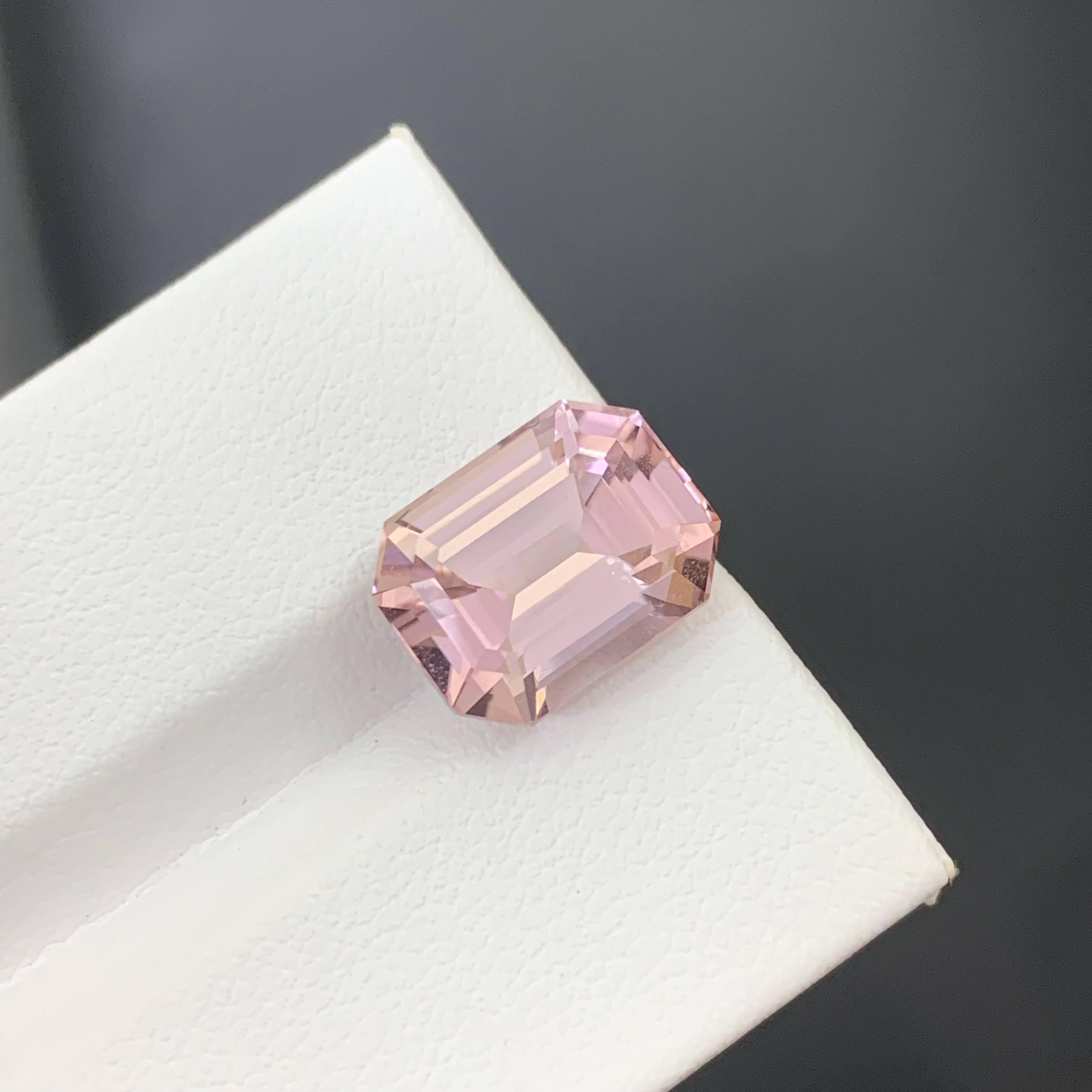 Women's or Men's 6.90 Carat Natural Loose Baby Pink Tourmaline Stone Emerald Cut African Gemstone For Sale