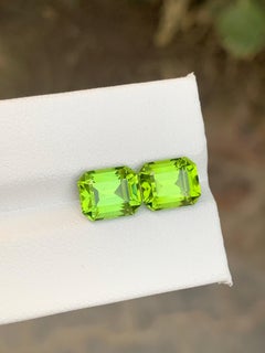 6.90 Carat Natural Loose Peridot Pair Emerald Shape Gemstone