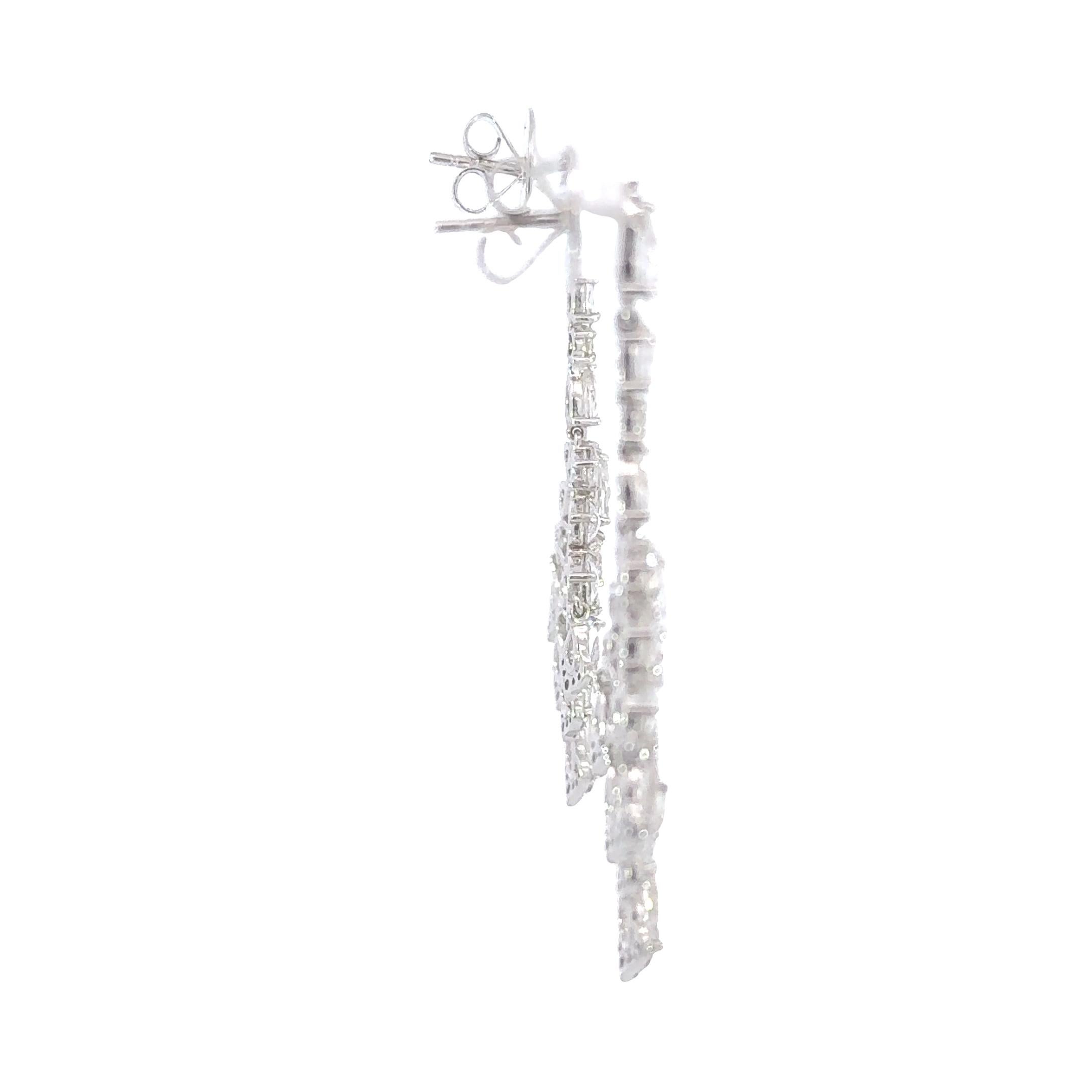 Modern 6.90 Carat Pear Rose Cut  Diamond Chandelier Drop 18K White Gold Earrings