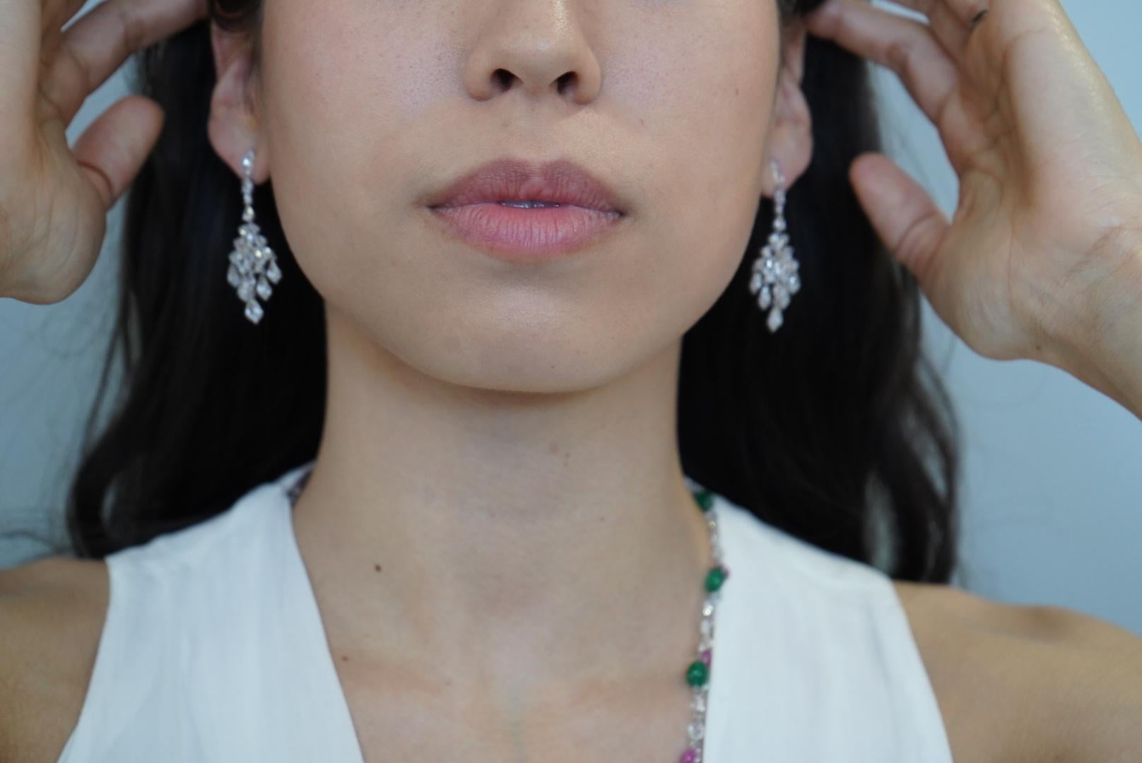 6.90 Carat Pear Rose Cut  Diamond Chandelier Drop 18K White Gold Earrings For Sale 3