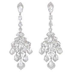 6.90 Carat Pear Rose Cut  Boucles d'oreilles pendantes en or blanc 18K avec chandelier de diamants