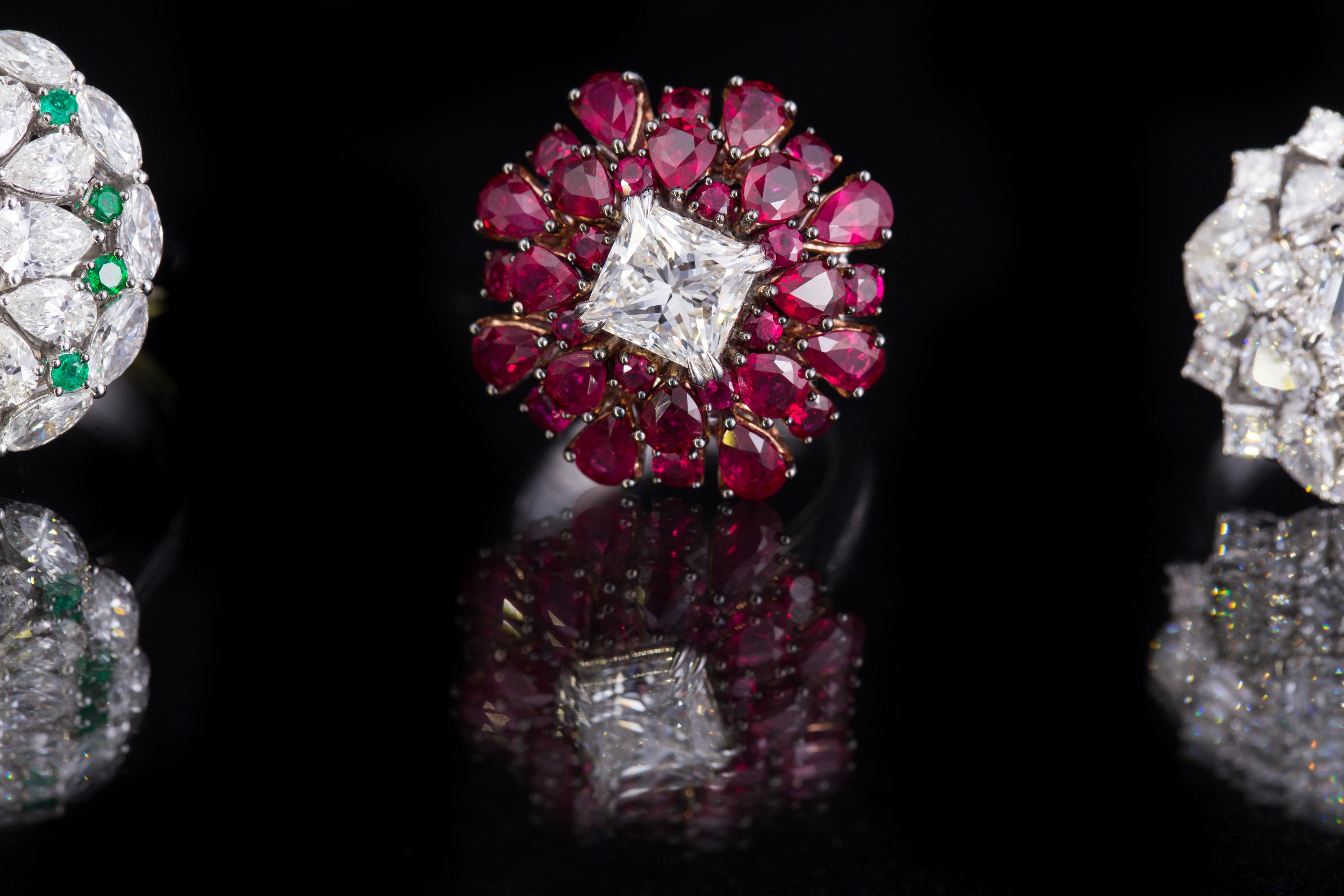 Modern 6.90 Carat Ruby and Diamond Cocktail Ring For Sale