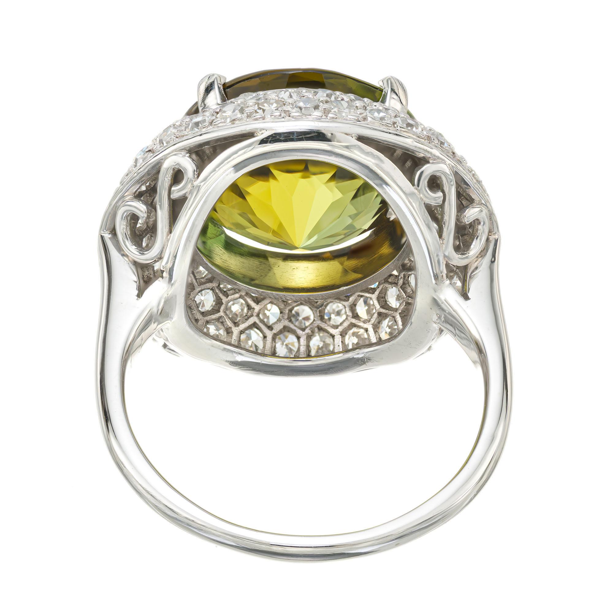 Women's 6.90 Carat Tourmaline Diamond Halo Platinum Cocktail Ring For Sale