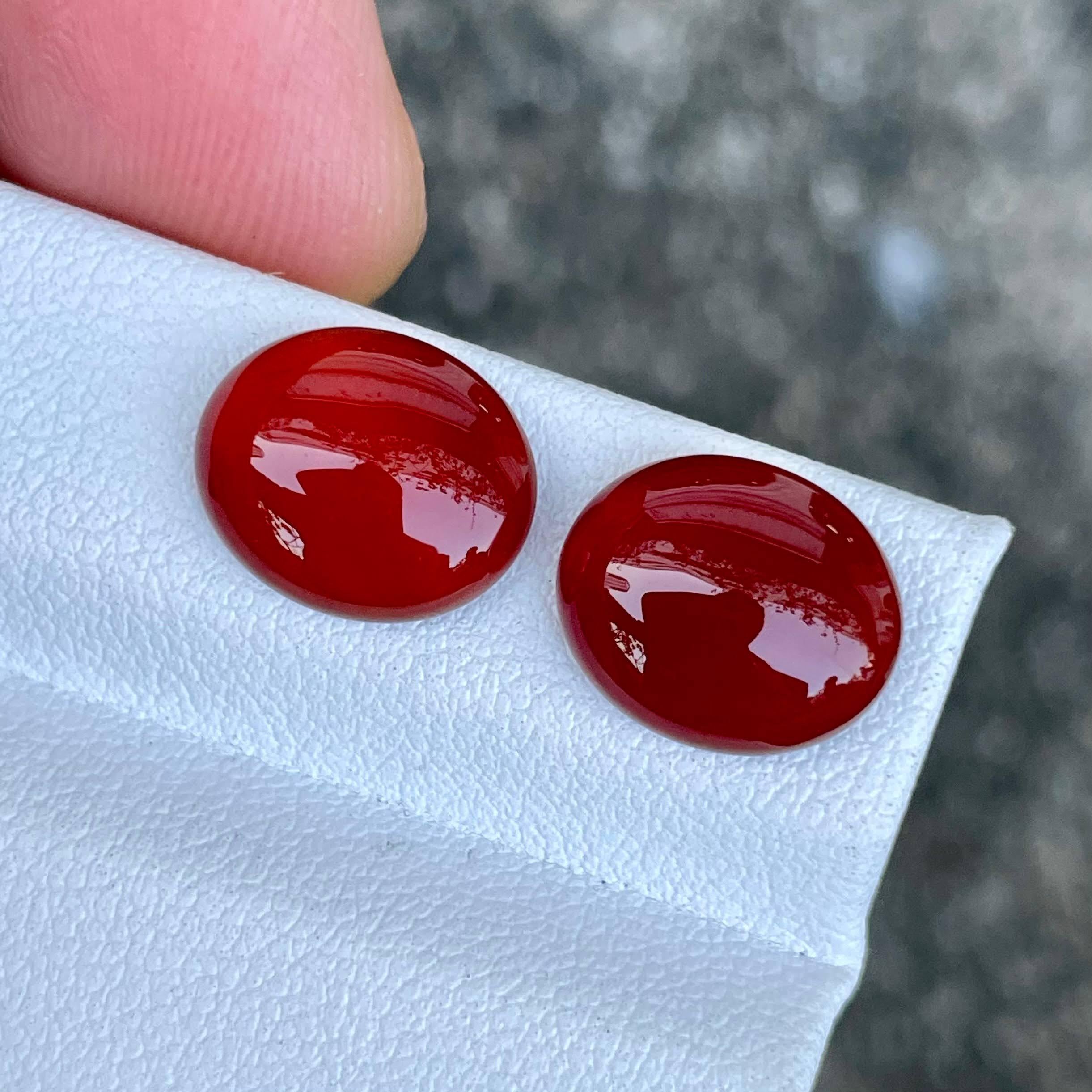 6.90 carati di corniola rosso intenso, coppia di pietre tagliate a cabochon dall'India 2
