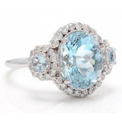 Anello in oro massiccio da 6,90 carati con acquamarina naturale e diamante da 14 carati