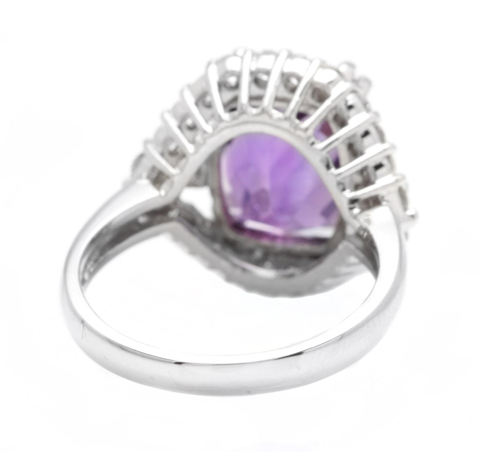 6.90 Carats Natural Amethyst and Diamond 14K Solid White Gold Ring In New Condition For Sale In Los Angeles, CA