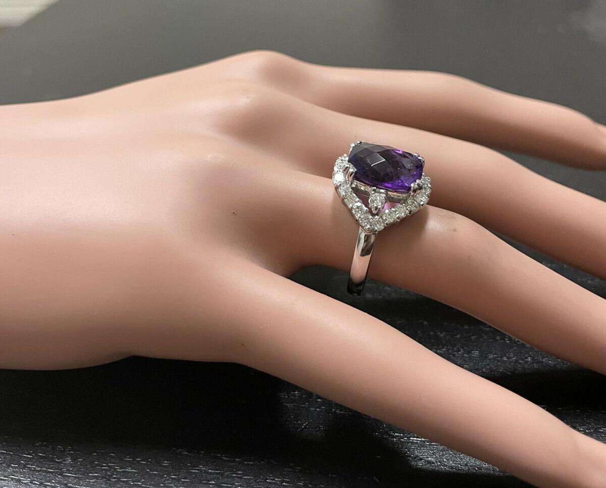 6.90 Carats Natural Amethyst and Diamond 14K Solid White Gold Ring For Sale 1