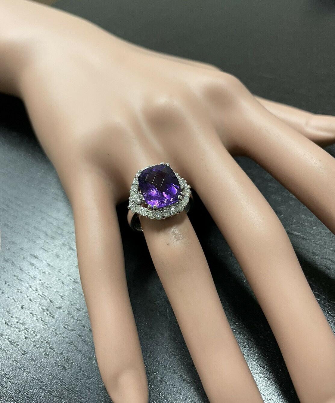 6.90 Carats Natural Amethyst and Diamond 14K Solid White Gold Ring For Sale 2