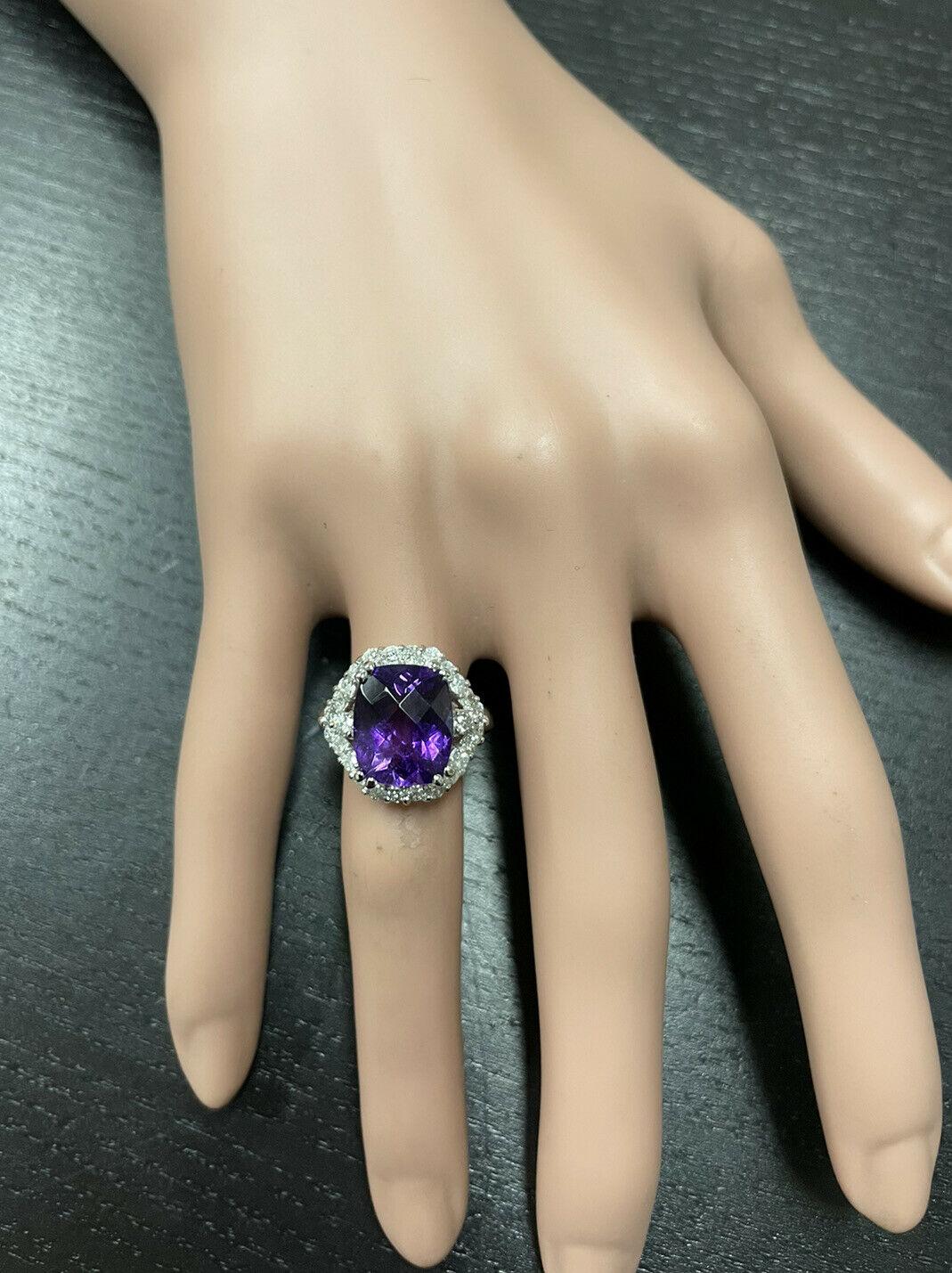 6.90 Carats Natural Amethyst and Diamond 14K Solid White Gold Ring For Sale 3