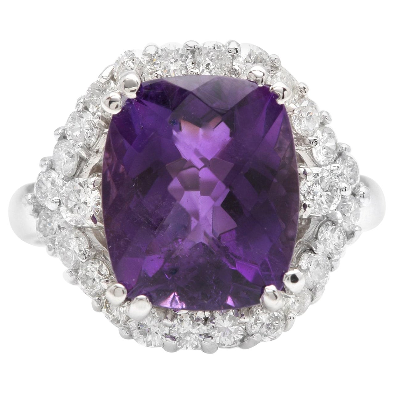 Ring aus 14 Karat massivem Weißgold mit 6,90 Karat natürlichem Amethyst und Diamant