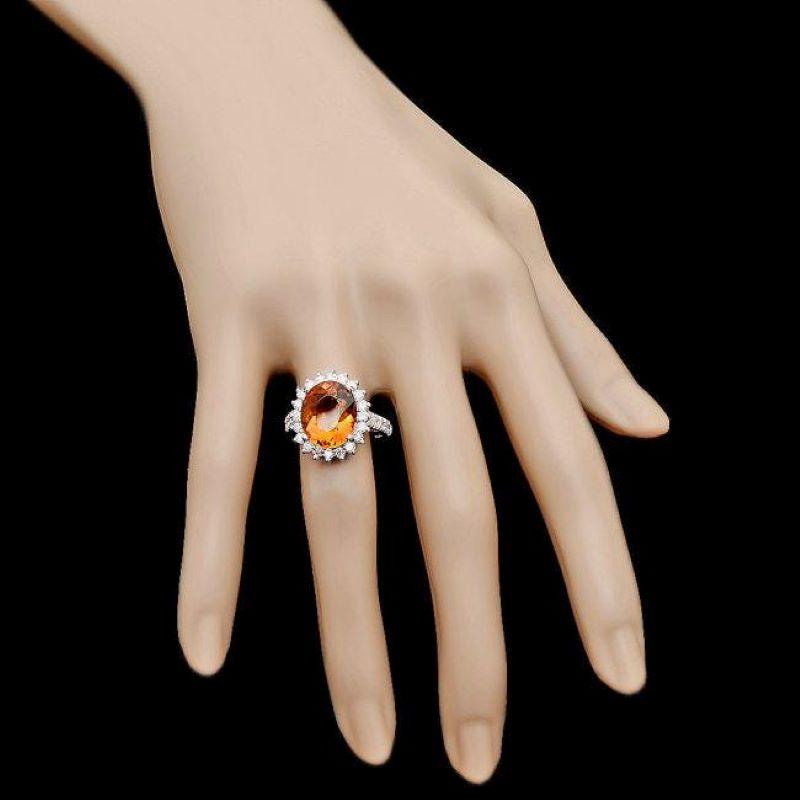 6.90 Carats Natural Citrine and Diamond 14K Solid White Gold Ring In New Condition For Sale In Los Angeles, CA