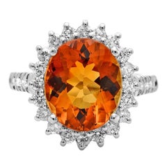 Bague en or blanc massif 14 carats avec citrine naturelle de 6,90 carats et diamants