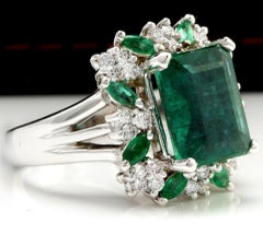 6.90 Carat Natural Emerald and Diamond 14 Karat Solid White Gold Ring