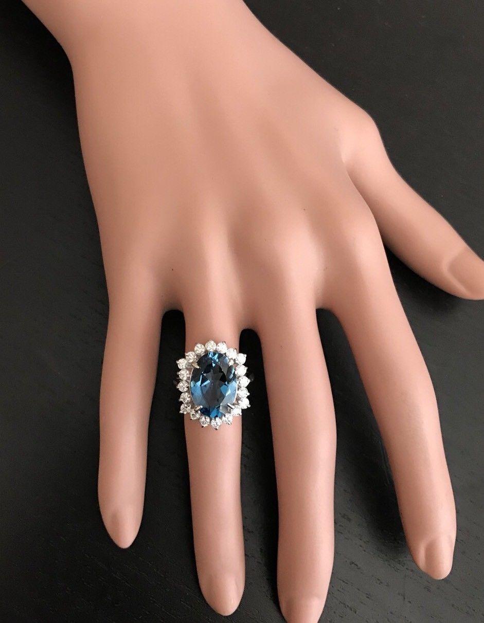 6,90 Quilates Natural Impresionante Topacio Azul de Londres y Diamante Anillo de Oro de 14 Kilates en venta 1