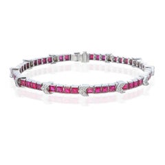 6.90 Carats Ruby Bracelet with Diamonds in 18 Karat White Gold