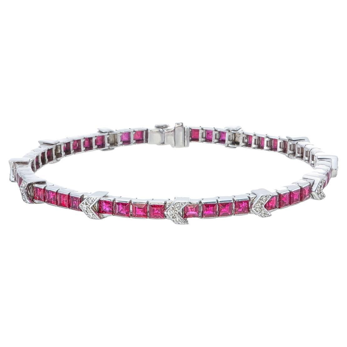 6.90 Carats Ruby Bracelet with Diamonds in 18 Karat White Gold