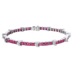 6.90 Carats Ruby Bracelet with Diamonds in 18 Karat White Gold