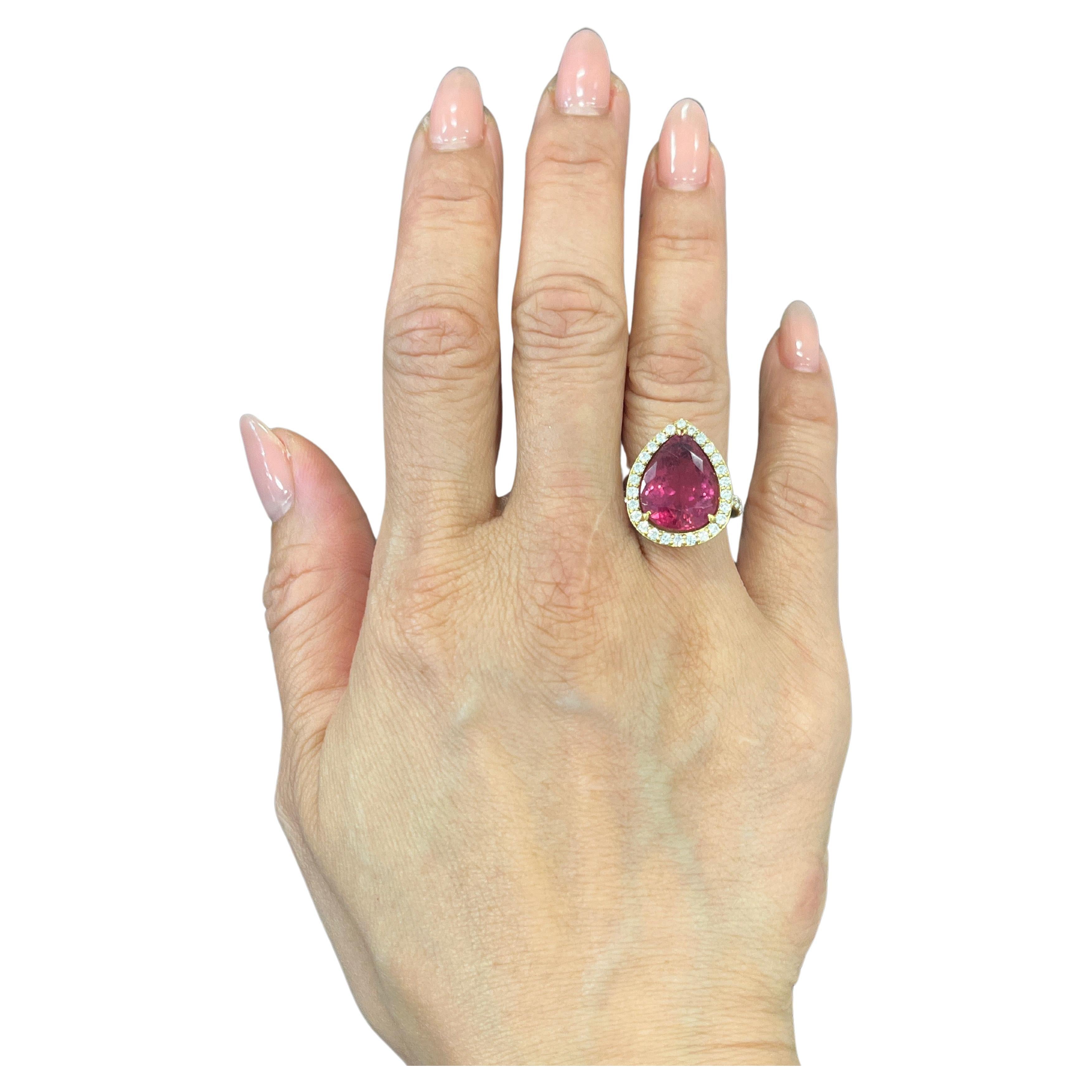 7.75 ct Natural Rubellite & Diamond Ring For Sale