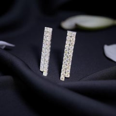6.90 Cts F/VS1 Round Brilliant Two-Row Diamonds Drop Earrings in 18K White Gold