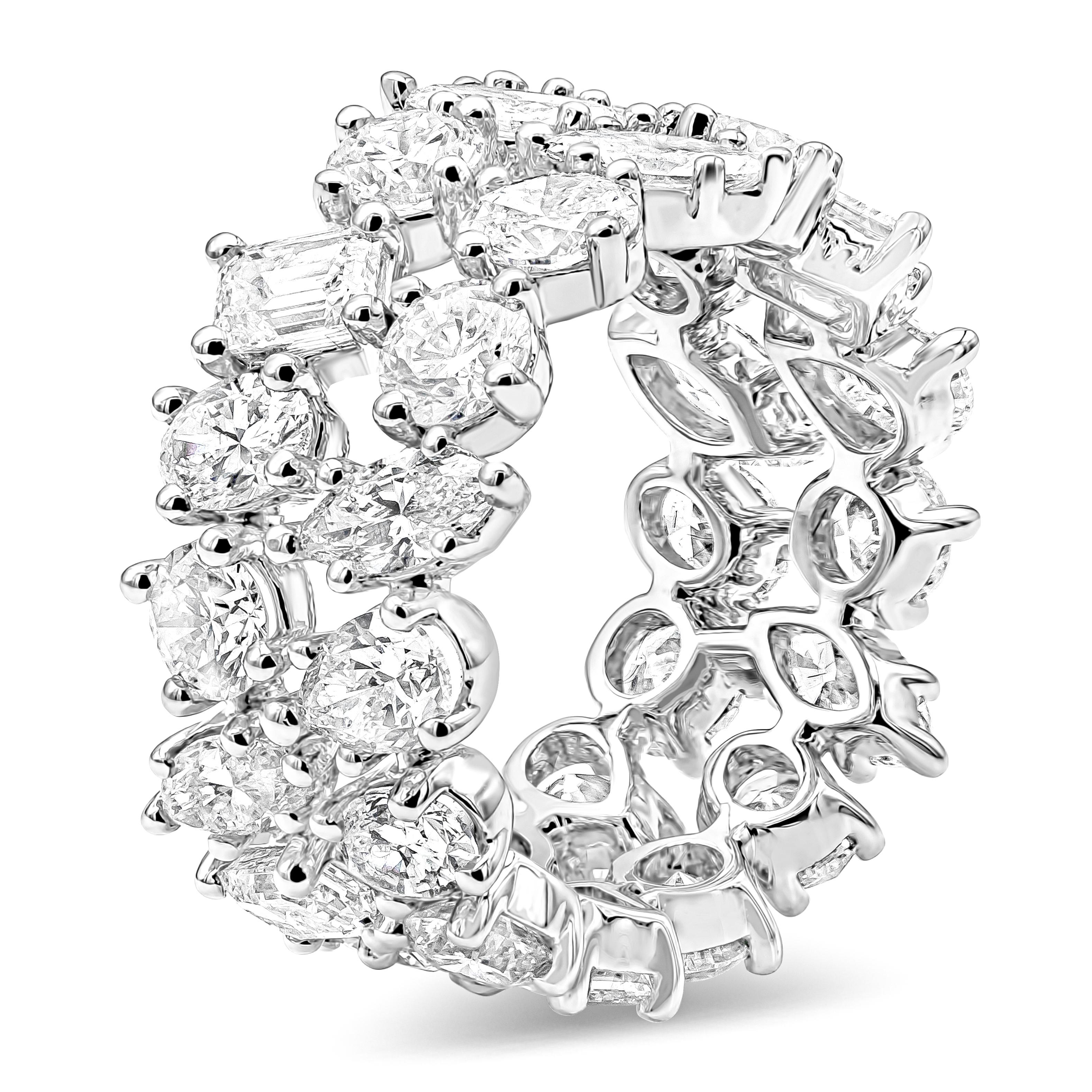 Contemporary 6.90 Total Carats Two Row Mixed Cut Diamonds Eternity Fashion Ring in White Gold For Sale