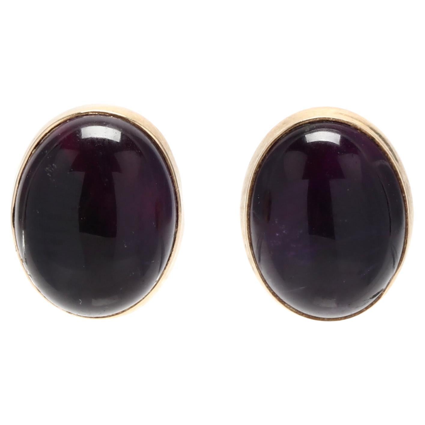 6.90ctw Cabochon Amethyst Stud Earring, 14kt Yellow Gold