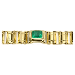 6.90tcw Natural Colombian Rich Green Emerald Gold Solitaire Modern Bracelet 14K