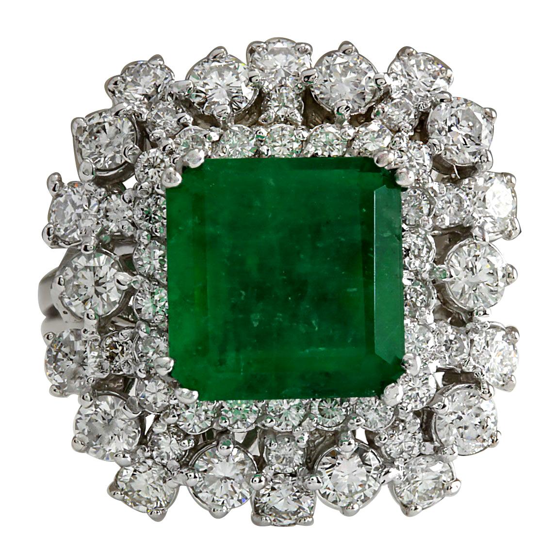 Exquisite Natural Emerald Diamond Ring In 14 Karat White Gold  For Sale