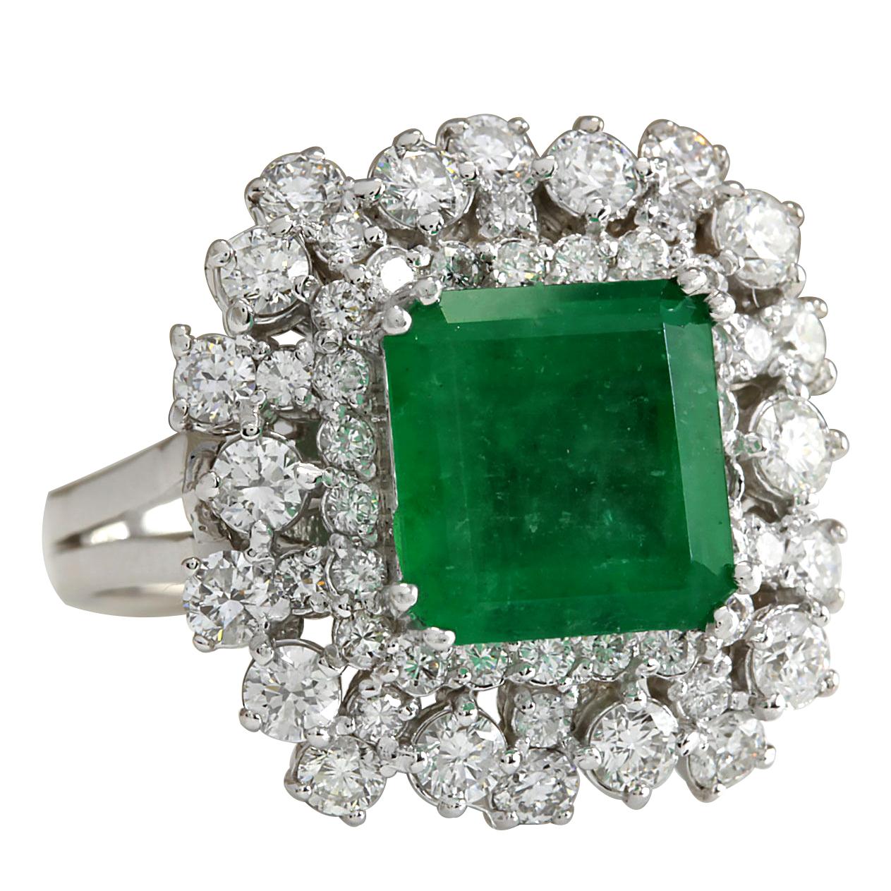 Introducing our breathtaking 6.91 Carat Emerald 14 Karat White Gold Diamond Ring.

Crafted with meticulous attention to detail, this ring is expertly stamped with 14K White Gold authenticity, weighing a total of 10.5 grams.

At its heart lies a