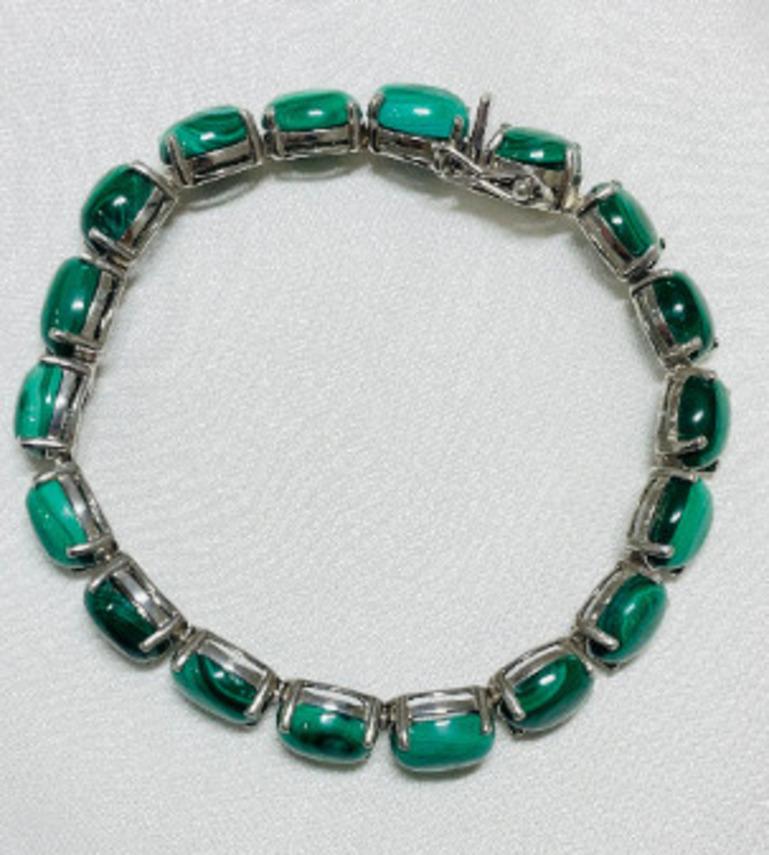 69.1 Carat Malachite Gemstone Tennis Bracelet for Mother Gift in Sterling Silver For Sale 1