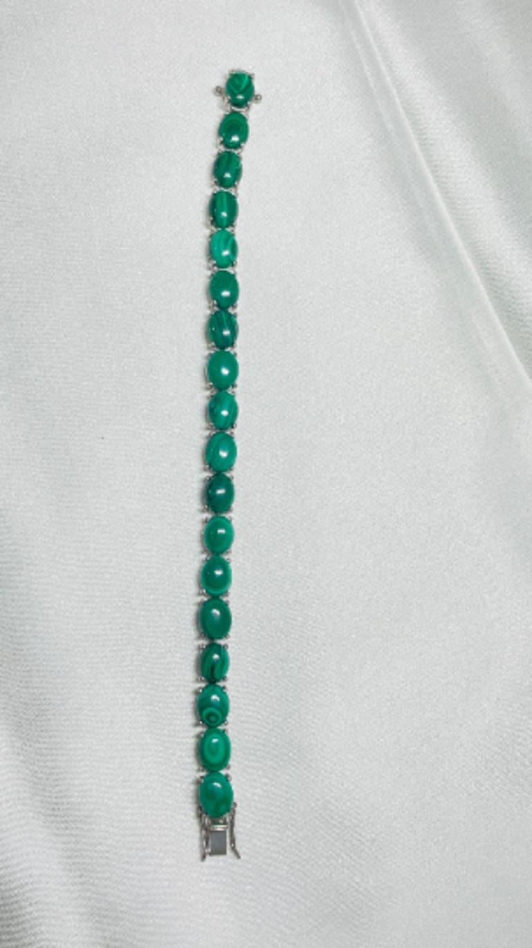 69.1 Carat Malachite Gemstone Tennis Bracelet in 925 Sterling Silver In New Condition For Sale In Houston, TX