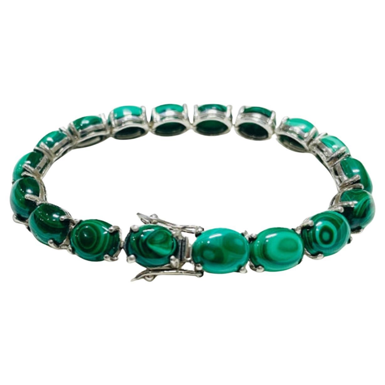 69.1 Carat Malachite Gemstone Tennis Bracelet for Mother Gift in Sterling Silver For Sale