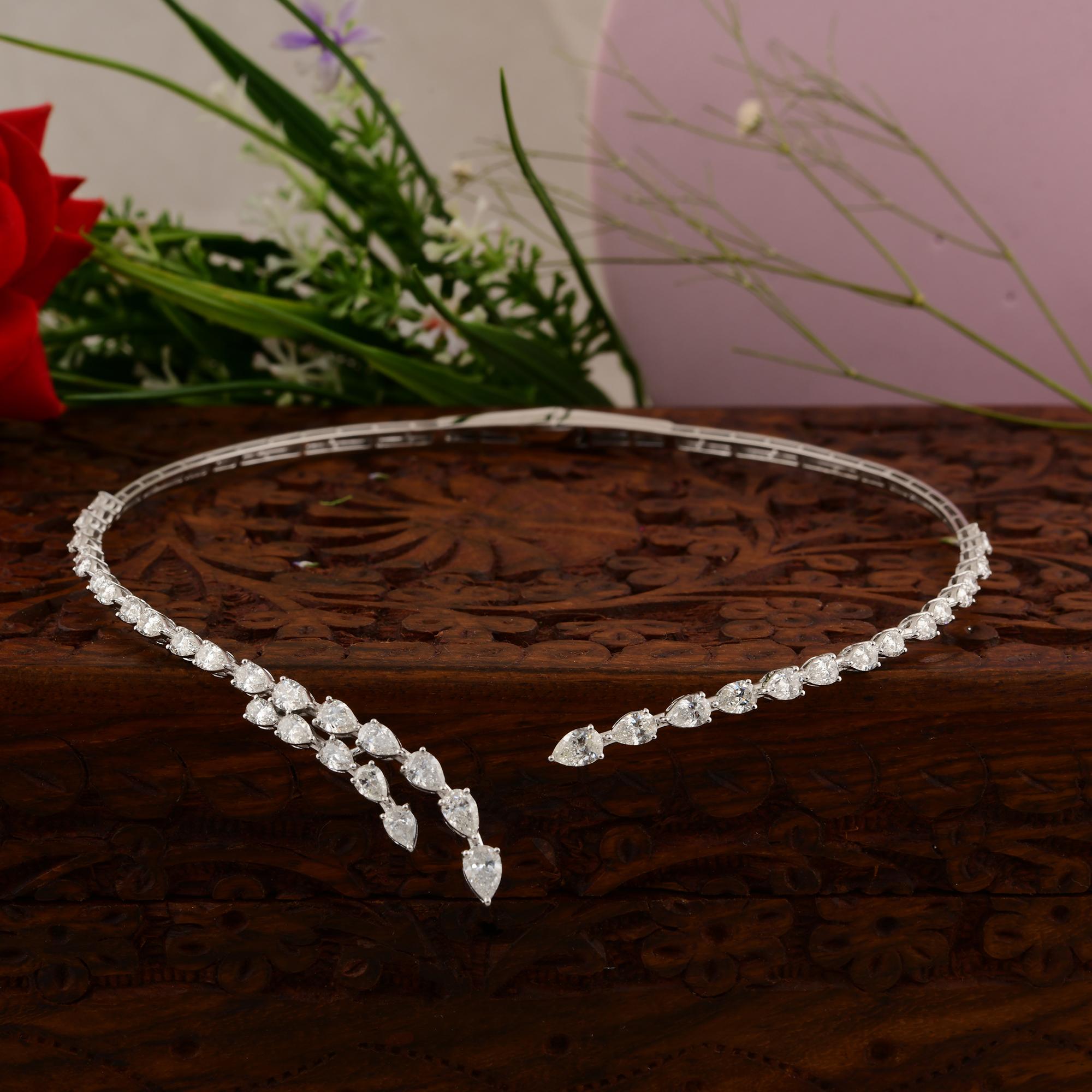 6.91 Carat SI/H Pear Diamond Cuff Choker Necklace 14 Karat White Gold Jewelry In New Condition For Sale In Diera, Dubai