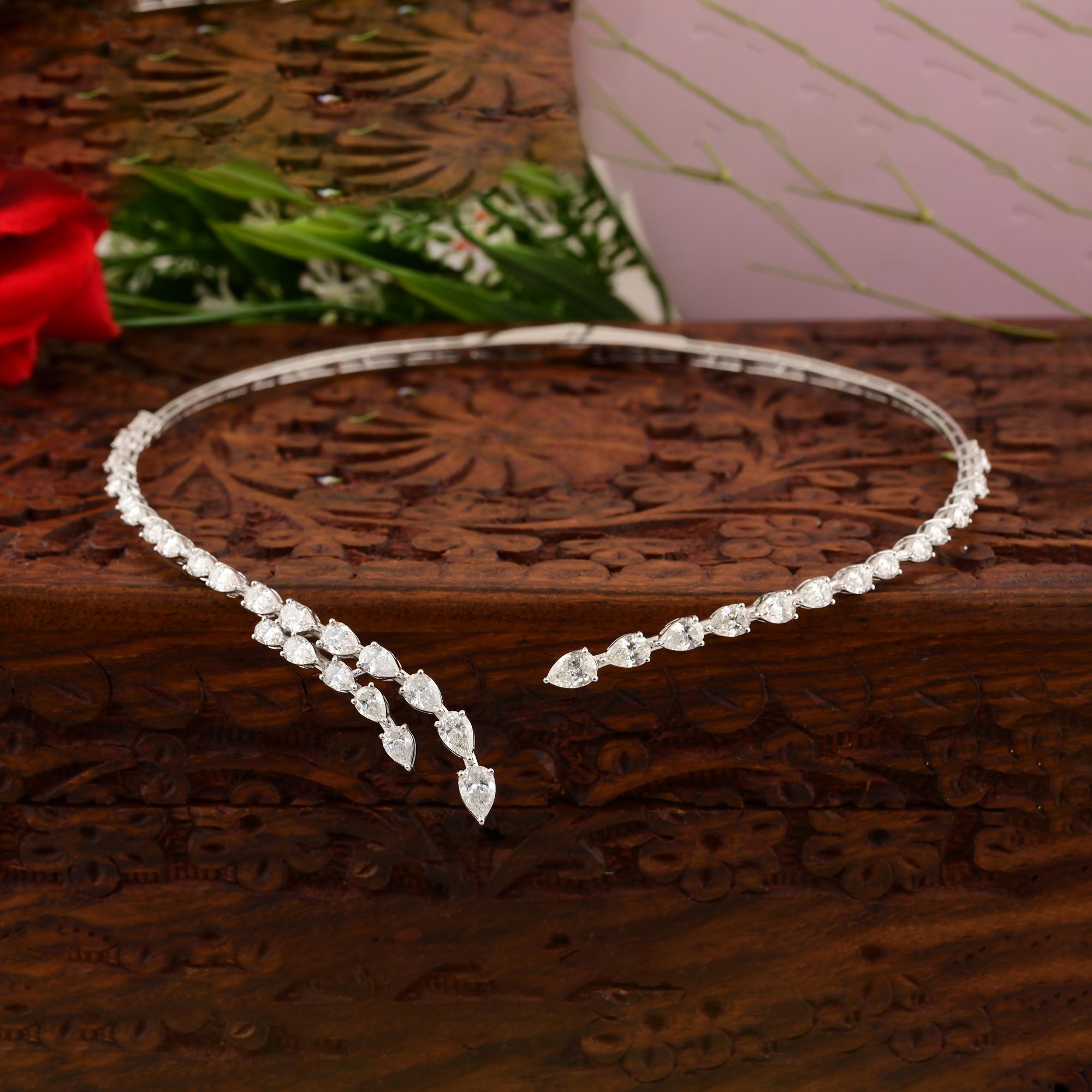 Women's 6.91 Carat SI/H Pear Diamond Cuff Choker Necklace 14 Karat White Gold Jewelry For Sale