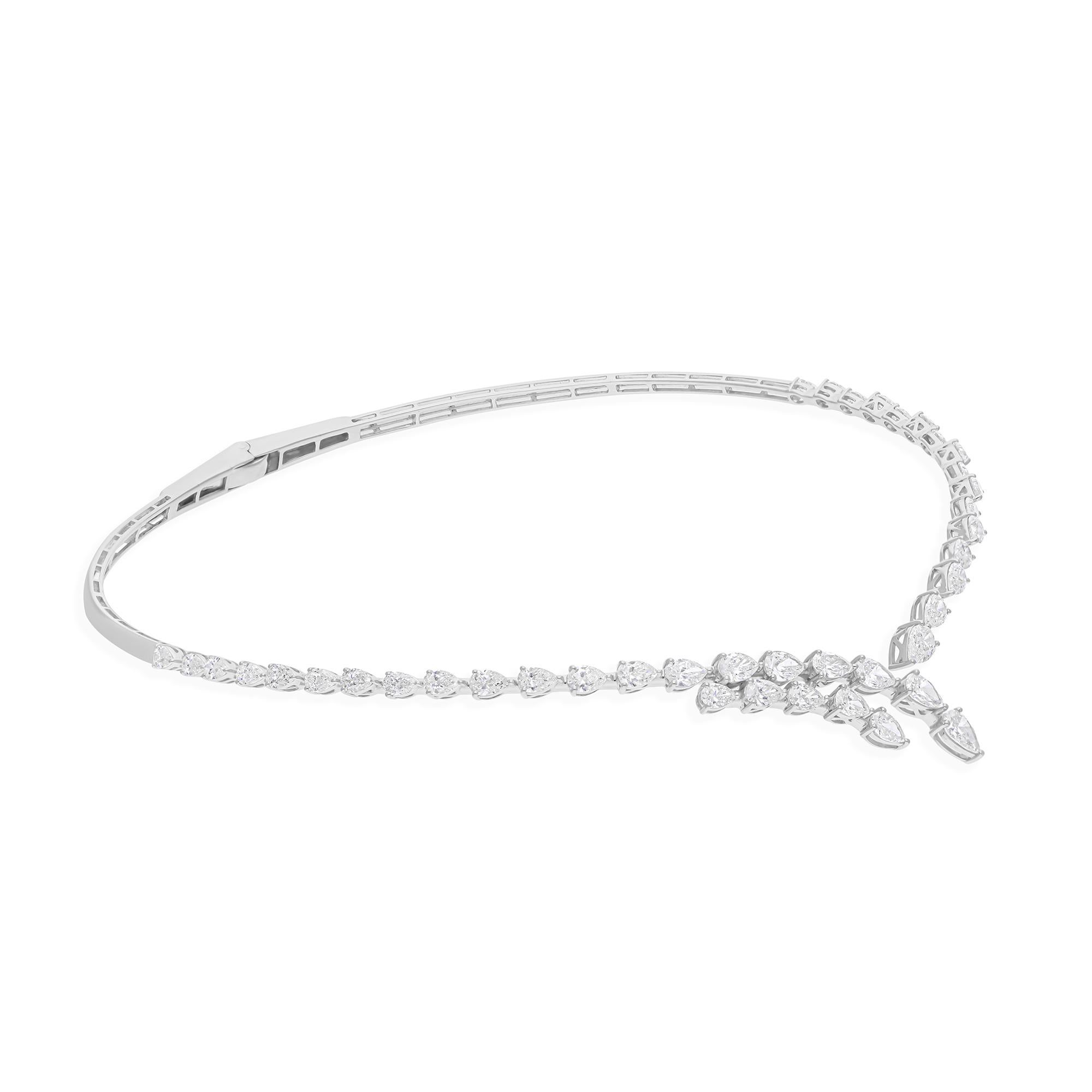 Modern 6.91 Carat SI/H Pear Diamond Cuff Choker Necklace 18 Karat White Gold Jewelry For Sale